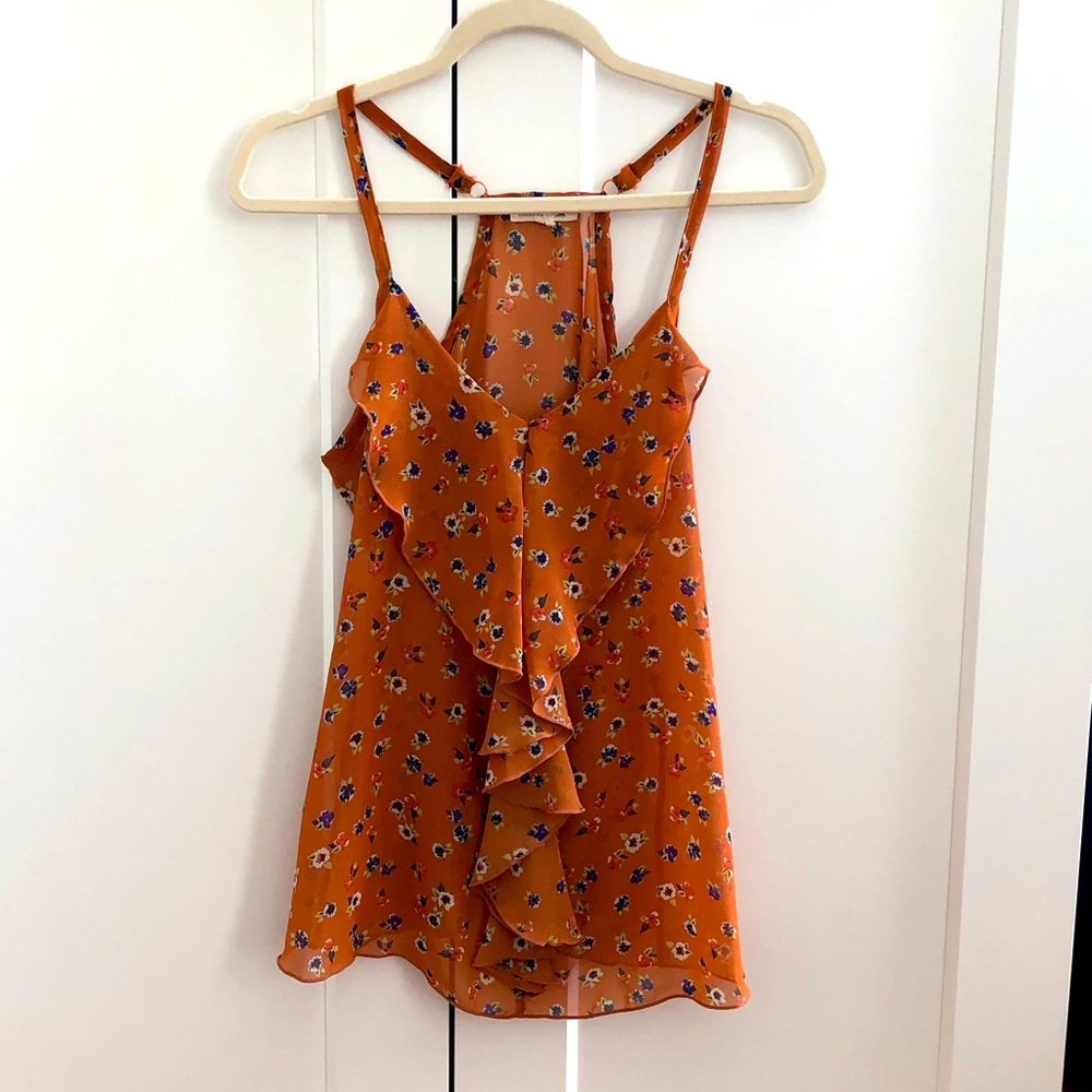 Orange Floral Ruffle Racerback Tank
